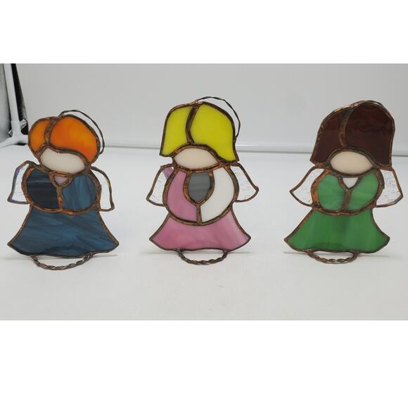 Vintage Stained Glass Angels, Set of 3 Free Standing 5.5"  PRE-OWNED - Picture 2 of 5